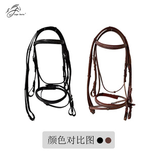 进口牛皮水勒缰绳全皮真皮水勒马笼头套马匹装备控马用明线款黑色