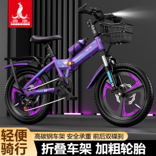 凤凰儿童自行车6 14岁女孩中大女童碟刹变速男孩小学生折叠山地车