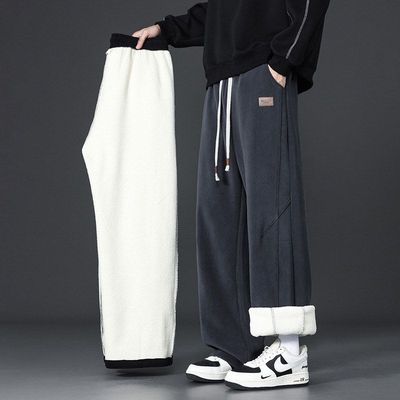 羊羔绒加绒加厚休闲裤男士秋冬季2025新款运动宽松保暖直筒卫裤子