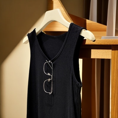 A69螺纹背心女针织内搭2025夏季高弹力U领无袖打底衫可外穿吊带