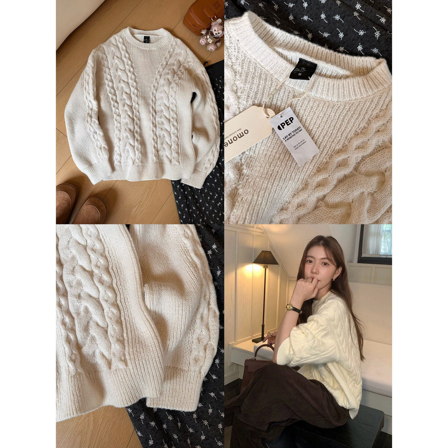 【原单】Q34复古麻花毛衣外套女套头冬季慵懒显瘦内搭针织衫上衣