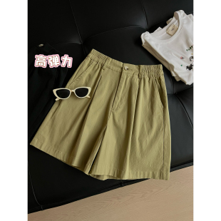 女2025夏季 阔腿五分中裤 新款 简约百搭休闲高腰弹力工装 韩版 A4短裤