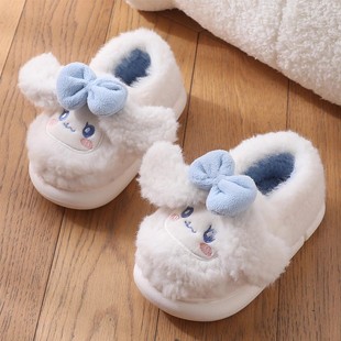 防滑室内宝宝家居棉鞋厚底包跟女童毛鞋外穿冬季亲子舒适毛绒卡通