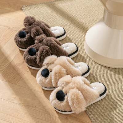 迪盛可爱卡通棉拖鞋女冬外穿毛绒