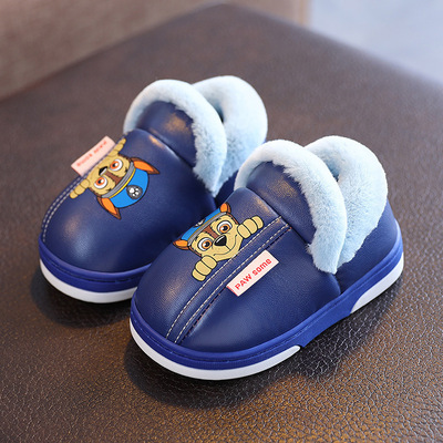 皮革pu保暖卡通厚底汪汪儿童棉鞋