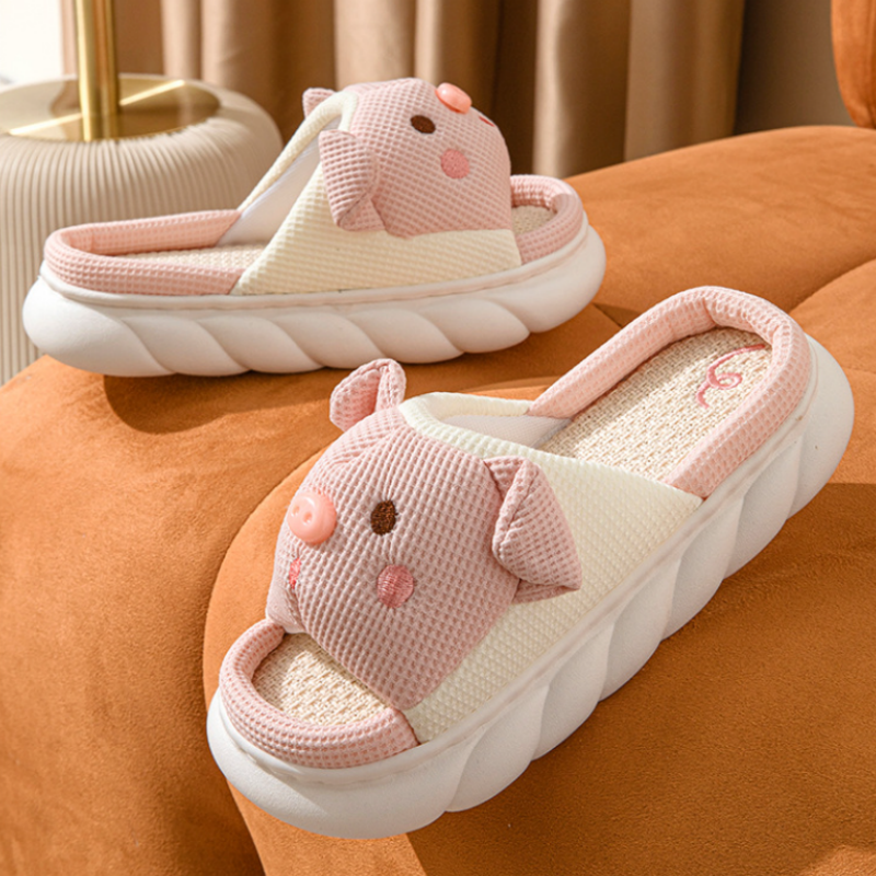 2026新款亚麻棉拖鞋可爱男女生情侣通用开口露趾透气防滑防臭室内