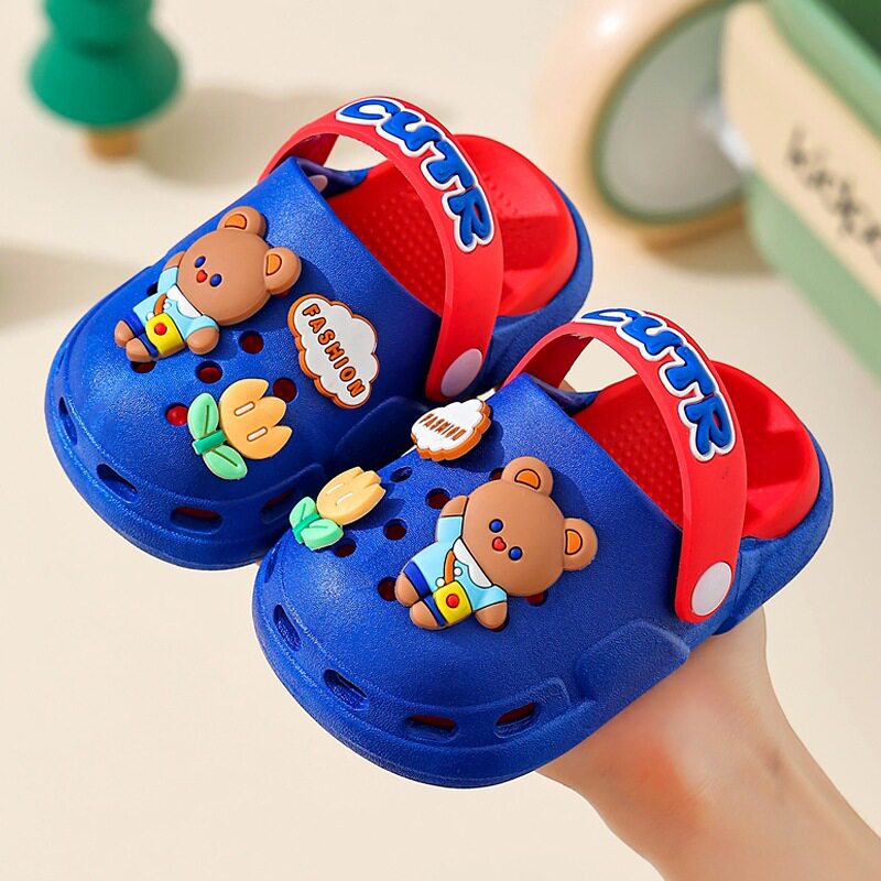 儿童洞洞鞋夏季男童女宝厚底EVA防滑透气可爱卡通宝宝包头凉拖鞋