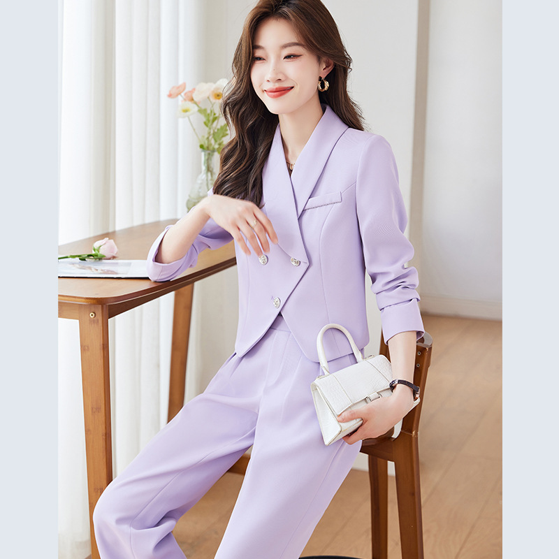 新款紫色西装外套女春秋2023高级感时尚气质女神范短款西服套装裙