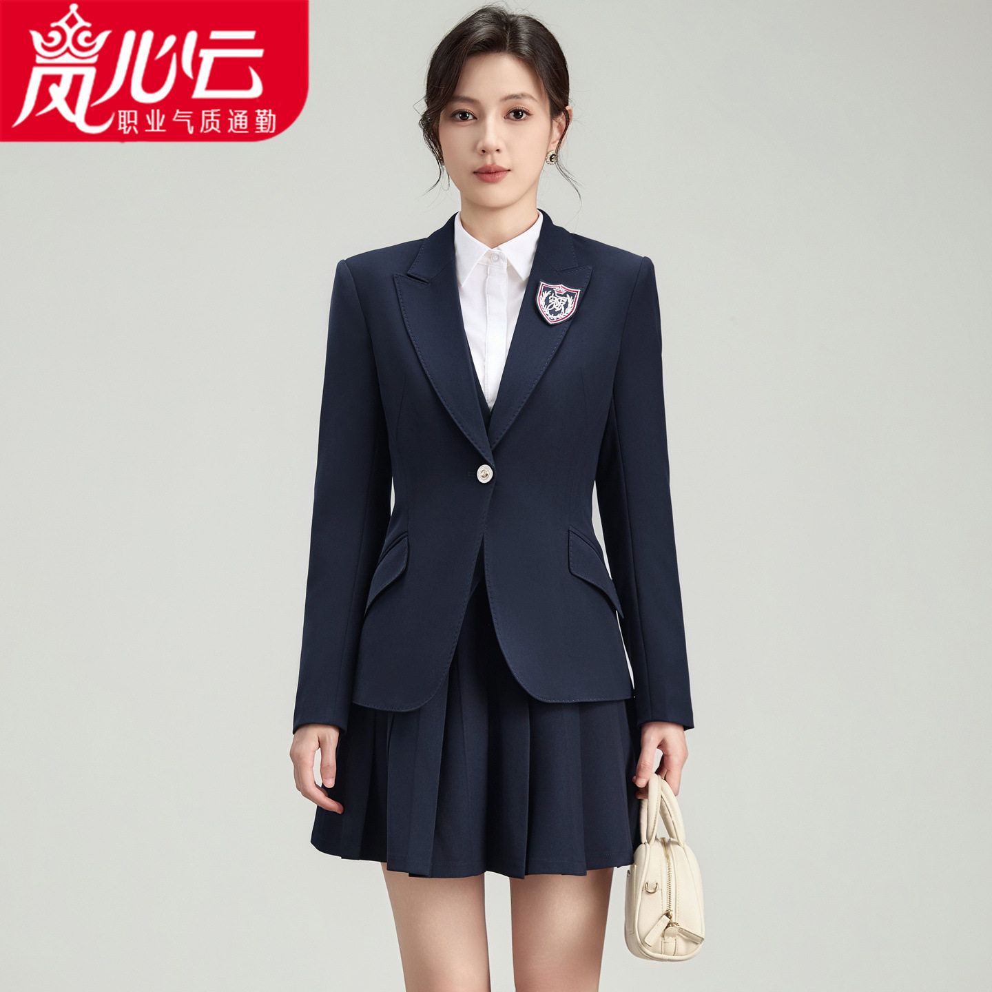 职业西服套装女2026新款气质教资正装百褶裙两件套工作服西装8130