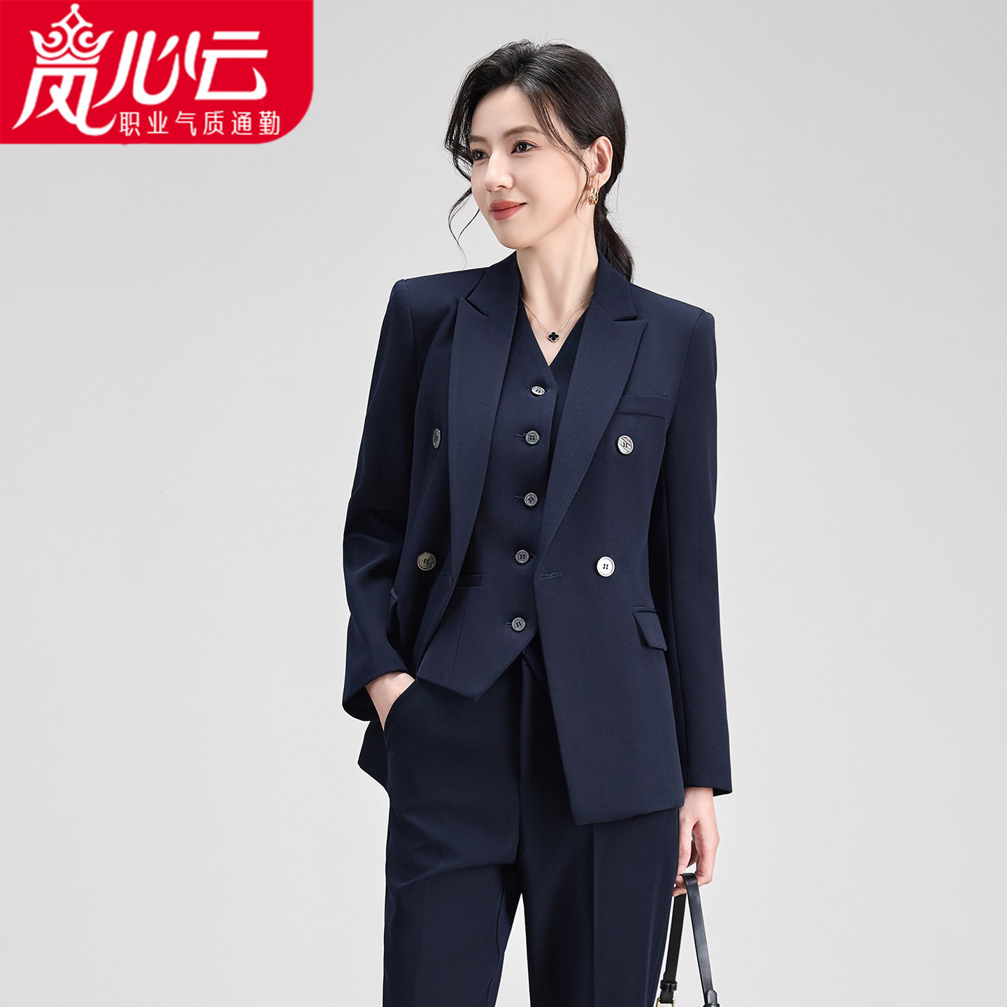 黑色职业套装女时尚面试正装双排扣通勤商务西装2026新款秋季西服