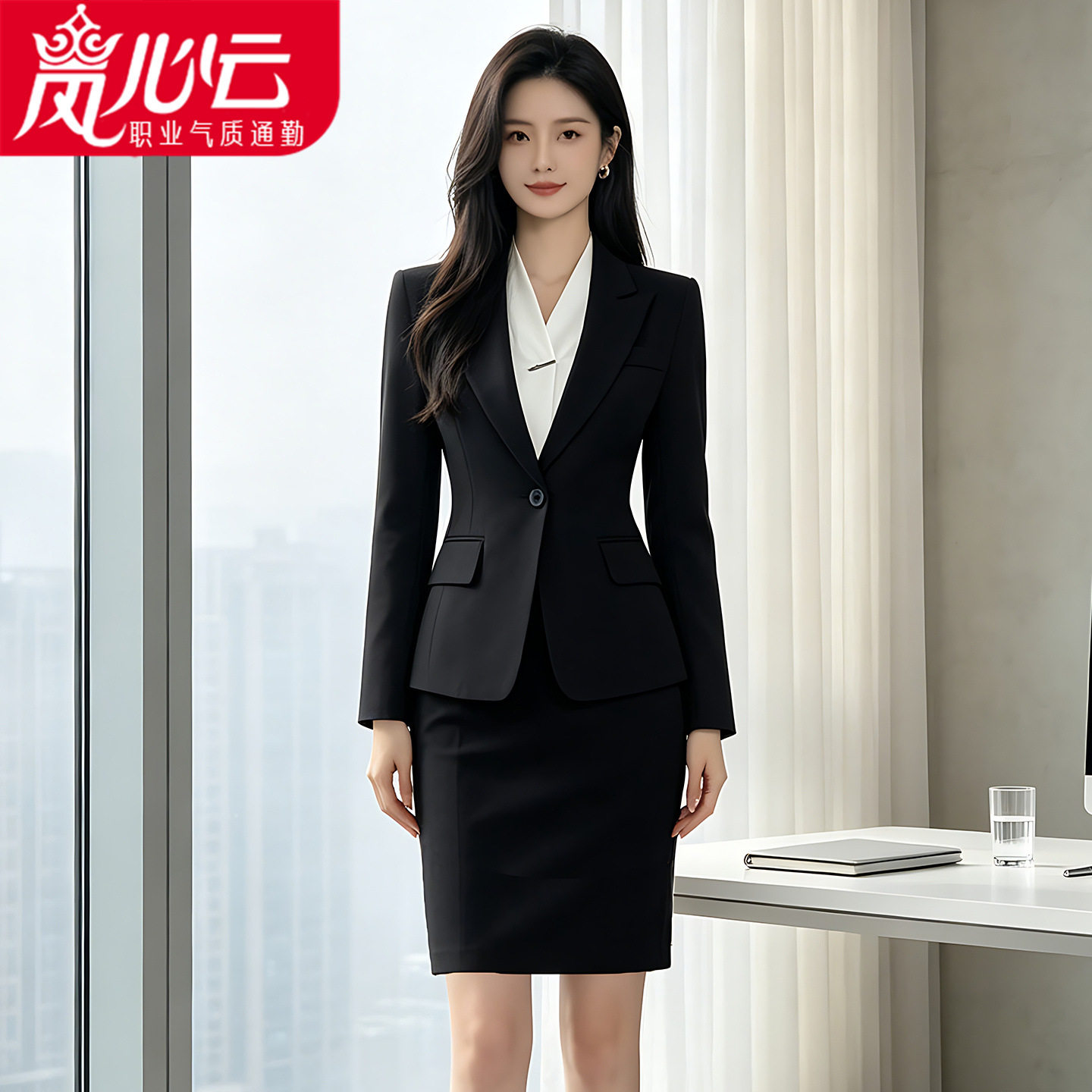 黑色职业西装套装女秋季新款银行面试工作服职场通勤正装西服外套