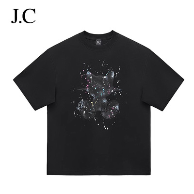 JC/Janecd夏季涂鸦卡通印花短袖潮牌宽松圆领半袖美式重磅高街T恤