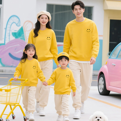 简约笑脸标加绒黄色蓝色表演卫衣