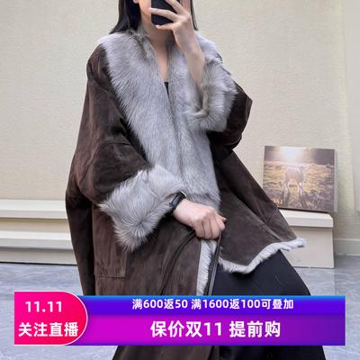 2025托斯卡纳进口小山羊皮皮毛一体皮草外套女中长款宽松显瘦百搭