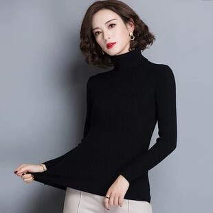 黑色高领毛衣女士时尚紧身冬季韩版短款加厚羊毛打底衫羊毛衫套头