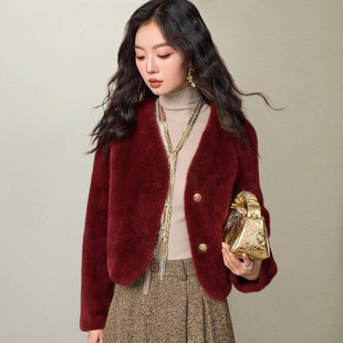 小个子环保皮草外套女士2025新款冬特价清仓皮毛一体仿水貂绒短款