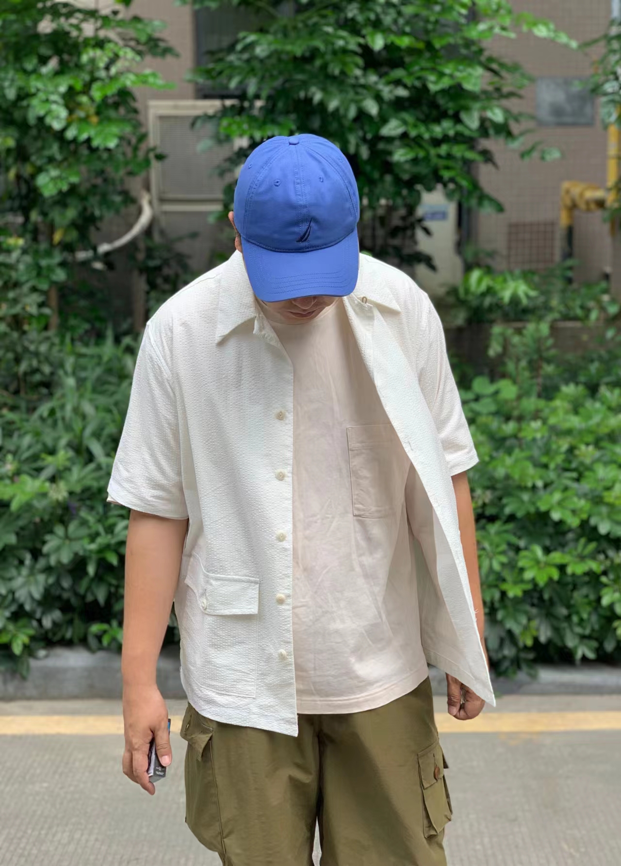 泡泡纱古巴领衬衫夏威夷夏季复古