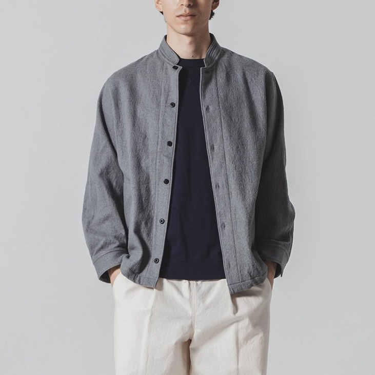 Jackman 羊毛棉混法兰绒 日系复古立领衬衫男 经典棒球制服改良