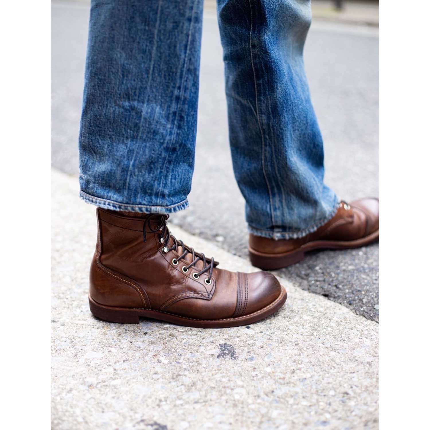 RedWing红翼8111工装靴6寸铁道工D头油鞣皮牛皮琥珀色男鞋马丁靴