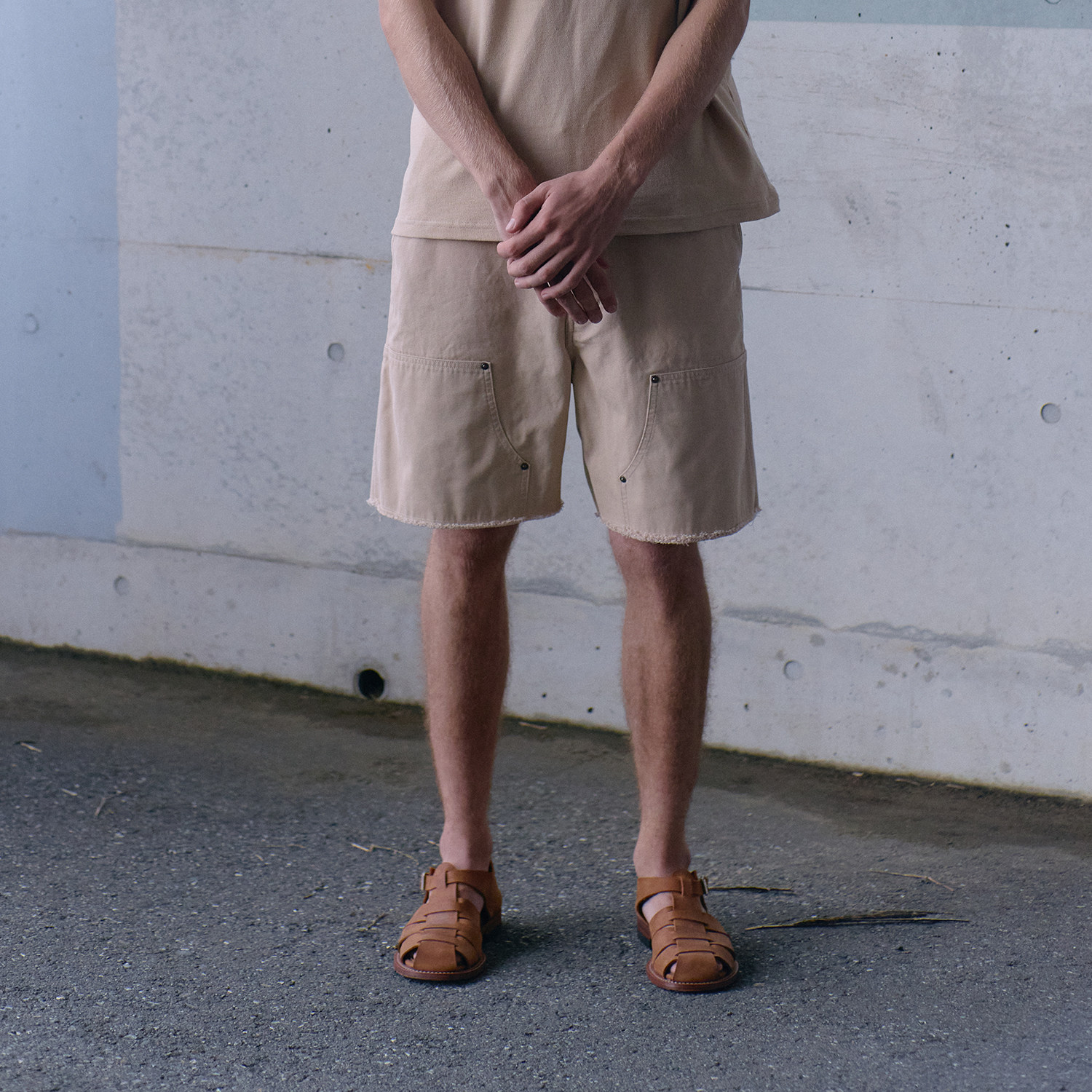 PHIGVEL MAKERS 双膝工装短裤 生成色OX帆布 复古做旧水洗