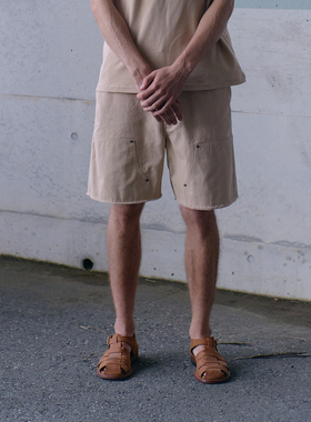 PHIGVEL MAKERS 双膝工装短裤 生成色OX帆布 复古做旧水洗