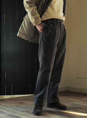 VALLEE秋冬重磅灯芯绒宽松休闲裤 法式经典直筒长裤