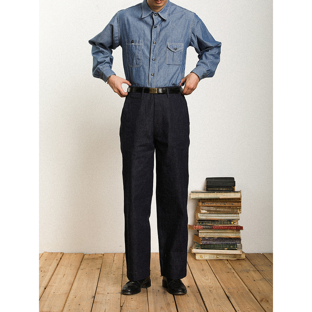 Militora827 新款美式复古直筒阔腿高腰海军丹宁工装甲板裤男