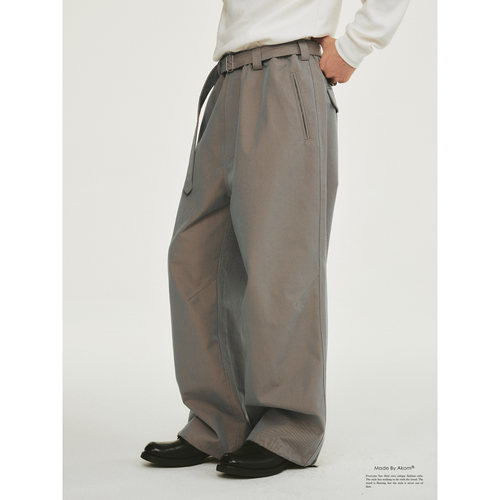 AKOM Online 25FW 光泽感系带直筒松紧腰可调节裤脚休闲长裤