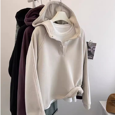 胖妹妹200斤大码设计感加绒加厚连帽卫衣外套女秋冬宽松帽衫上衣