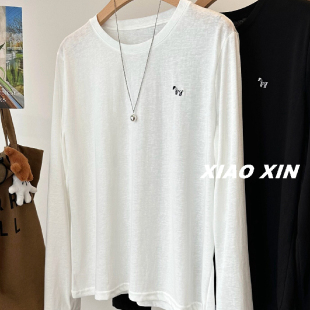 宽松单穿T恤上衣 女春季 胖妹妹200斤大码 超好看刺绣小马雪花棉长袖