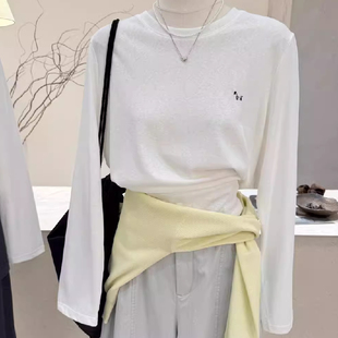 宽松显瘦T恤衫 上衣女春季 简约刺绣小马雪花棉长袖 胖妹妹200斤大码