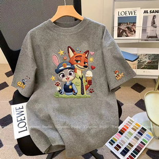 宽松显瘦T恤衫 上衣女夏季 超好看卡通狐狸兔子短袖 胖妹妹200斤大码