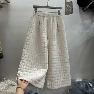 显瘦夹棉纯色八分裤 女秋冬新款 300斤格子休闲阔腿长裤 胖妹妹大码
