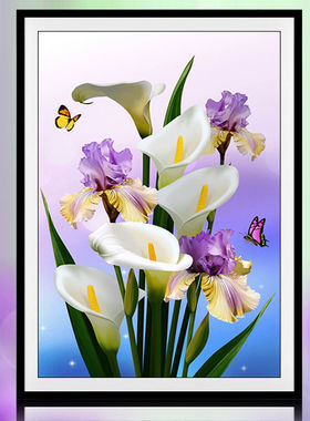 2025新款5D钻石画客厅马蹄莲花卉满钻点粘贴钻十字绣餐厅百合花瓶