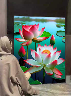 钻石画夏日荷花手工点贴钻十字绣卧室高颜值2025新款满钻客厅小幅