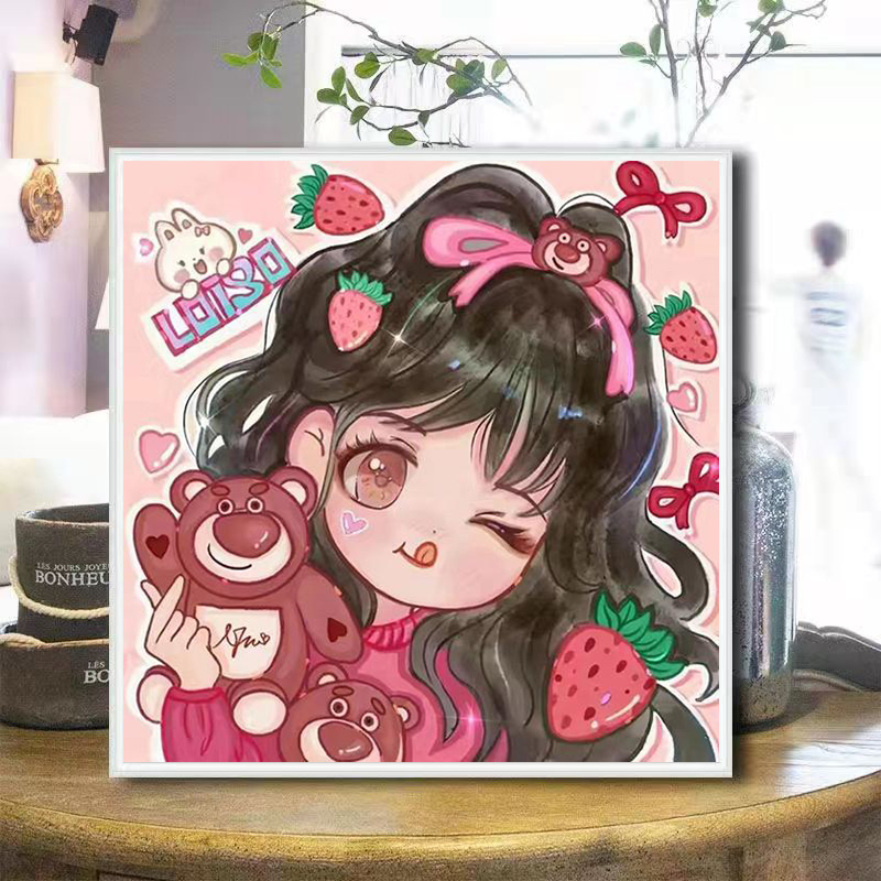 钻石画满钻卡通儿童草莓熊女孩