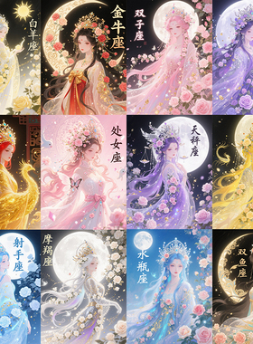 高颜值美少女钻石画十二星座2025新款卡通十字绣客厅卧室满钻风景