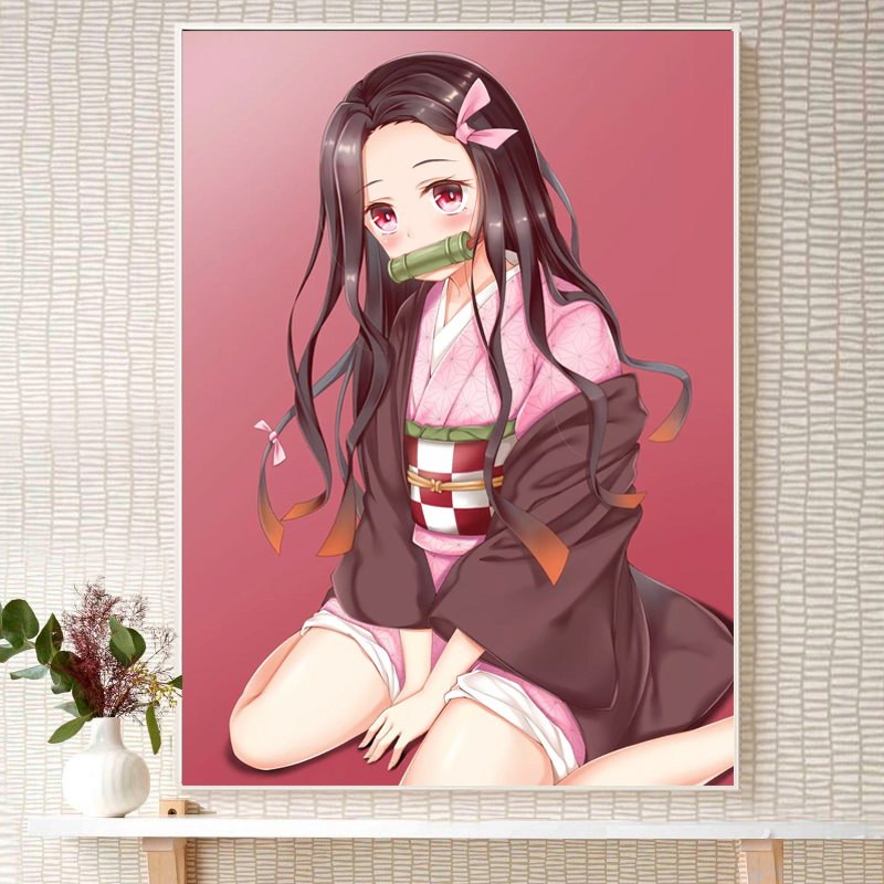 卡通女孩钻石画2022新款满钻动漫十字绣祢豆子点贴钻卧室简约现代