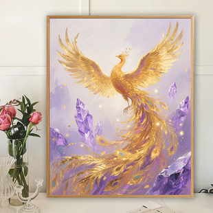 钻石画2025新款满钻金凤凰手工粘钻十字绣客厅卧室凤凰涅槃风景画