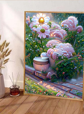 勋鸿绣坊粉色雏菊花客厅钻石画