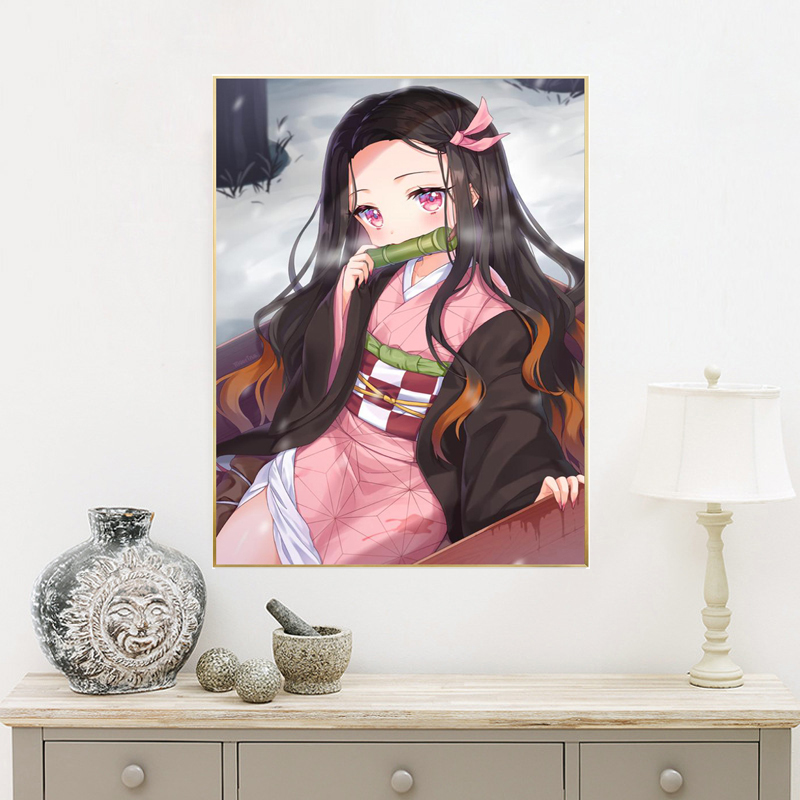 点贴钻十字绣日本动漫鬼灭之刃祢豆子钻石画女孩人物卧室客厅小幅