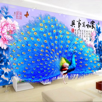 2025新款5d钻石画客厅异形满钻家和万事兴孔雀开屏贴钻十字绣大幅