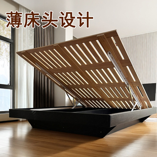 小户型超薄矮床头白蜡木1米8黑色1米5悬浮带储物空间浮岛实木床