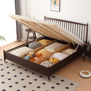 1米8气压全开实木床白蜡木135带收纳可储物单人一米2高箱长190床