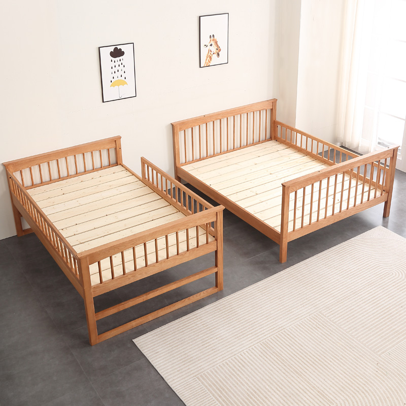 白蜡木实木儿童床拼接床边加宽带护栏单人宝宝婴儿环保木蜡油小床