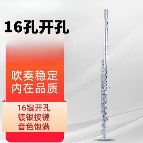 16开孔长笛管乐器白铜按键E键分割C调镀银演奏成人学生考级
