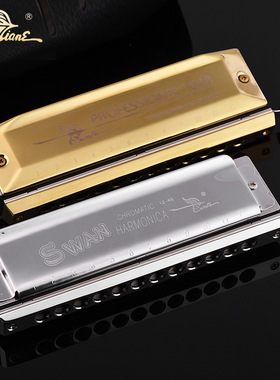 天鹅正品经典半音阶口琴12孔48音SW1248配精致琴盒初学演奏实用型