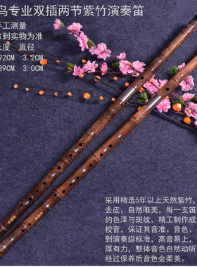 天然竹笛子乐器紫竹精制双插高级演奏低音曲笛大F调大G调横笛包邮