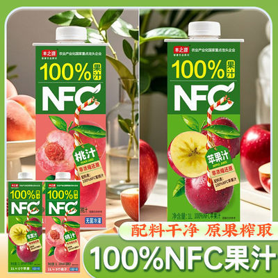 丰之源 100%NFC(蜜桃汁1L+苹果汁1L) 节日聚会饮品纯果汁大瓶饮料