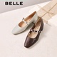 女25秋季 新款 浅口单鞋 百丽复古羊皮粗高跟玛丽珍鞋 子E3Y1D E3Z1D